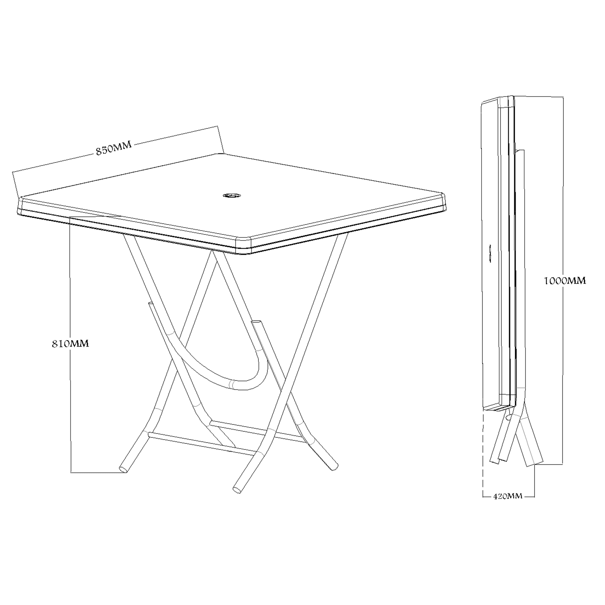 Square folding table with metal base