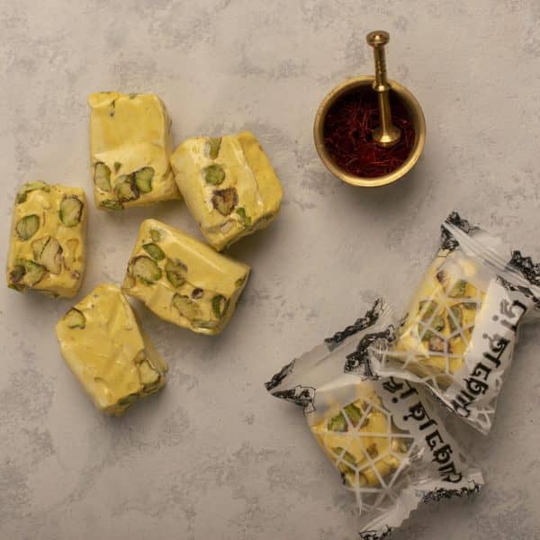 Persian Bite-Size Saffron Gaz with 40% Pistachio