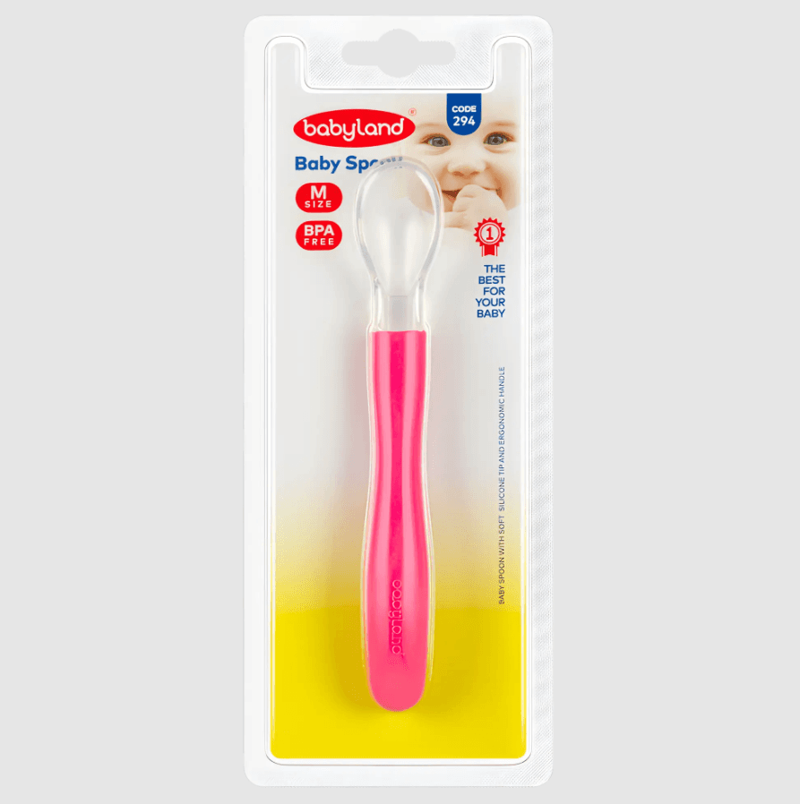 Silicone, Polycarbonate- Babyland silicone tipped feeding spoon 