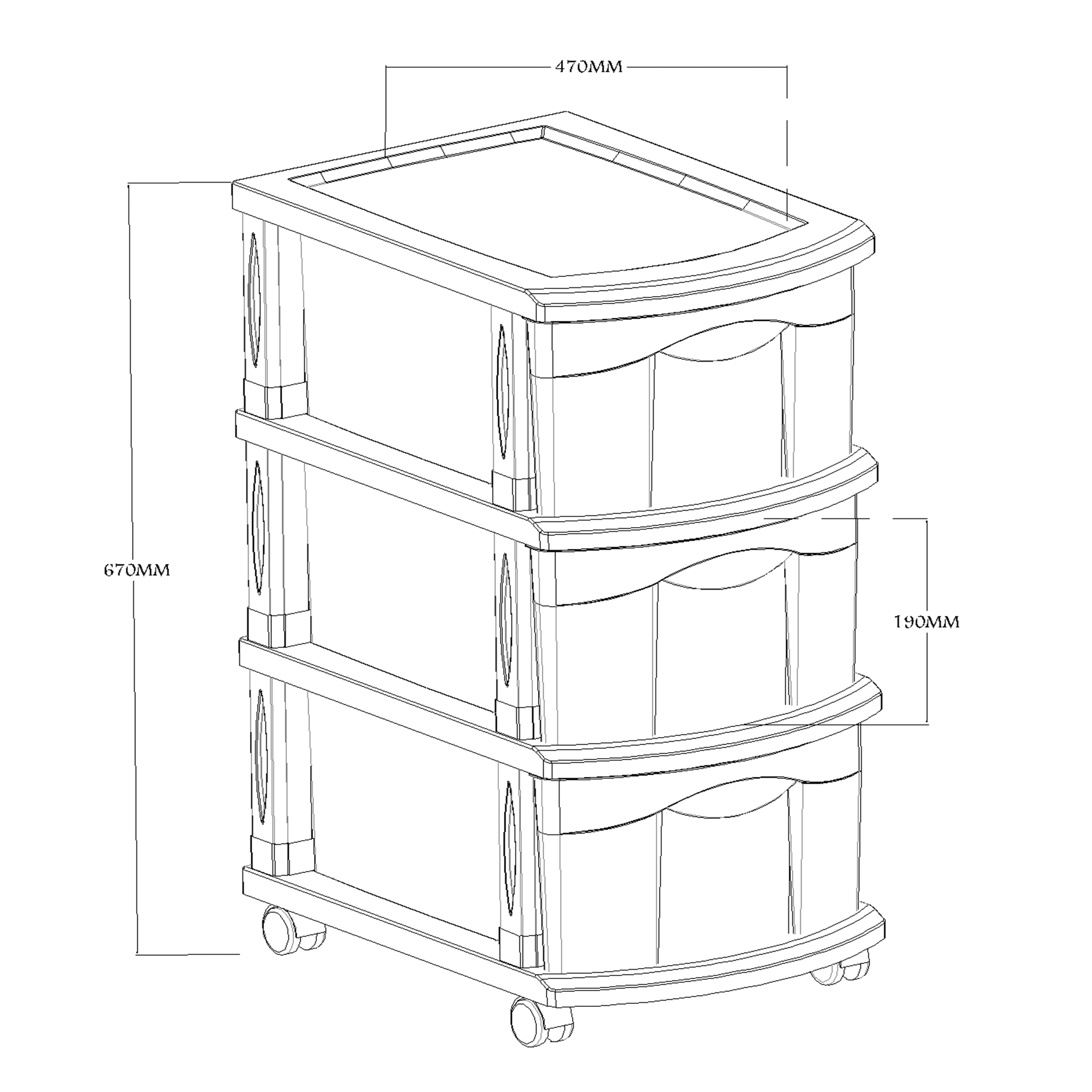 Drawer-3 Storage Wheeld Cart