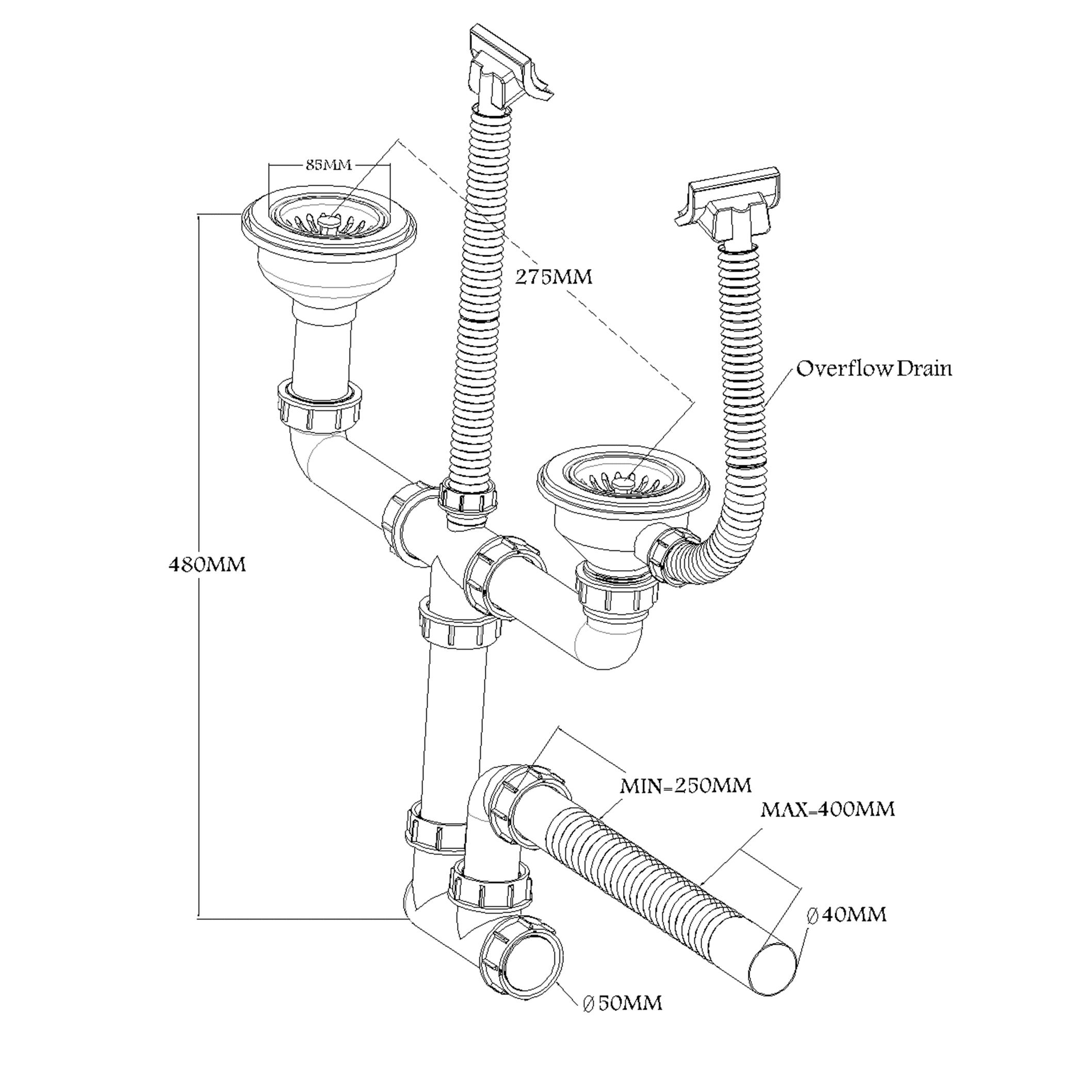 Double Bowl With Two Overflow Drain