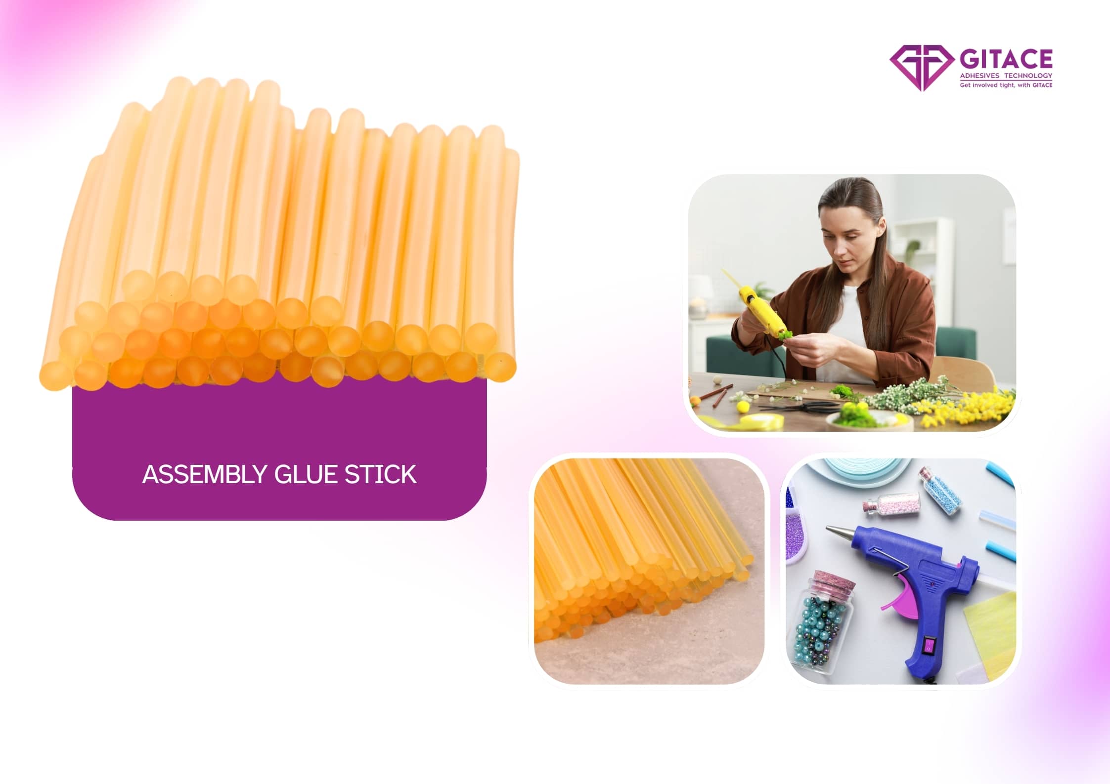 High-performance yellow assembly glue stick engineered for carton packaging, box assembly, crafts, wood & furniture bonding.