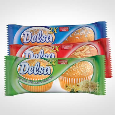 Delsa Twin Cup Cake Sesame / Almond Slices / Coconut Decorated