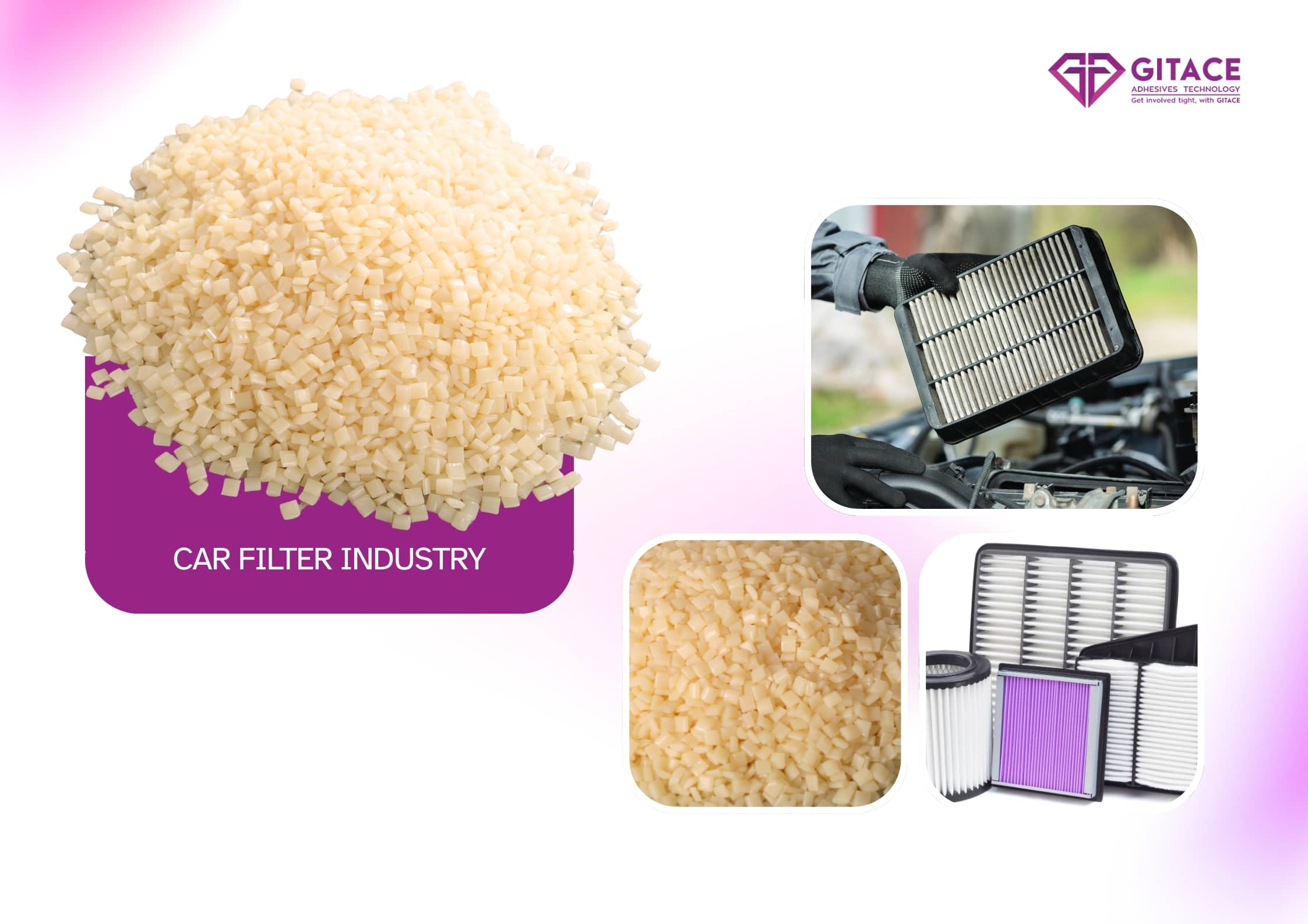High-performance polyolefin-based and Block-shaped hot melt adhesives engineered for automotive and industrial filter assembly.