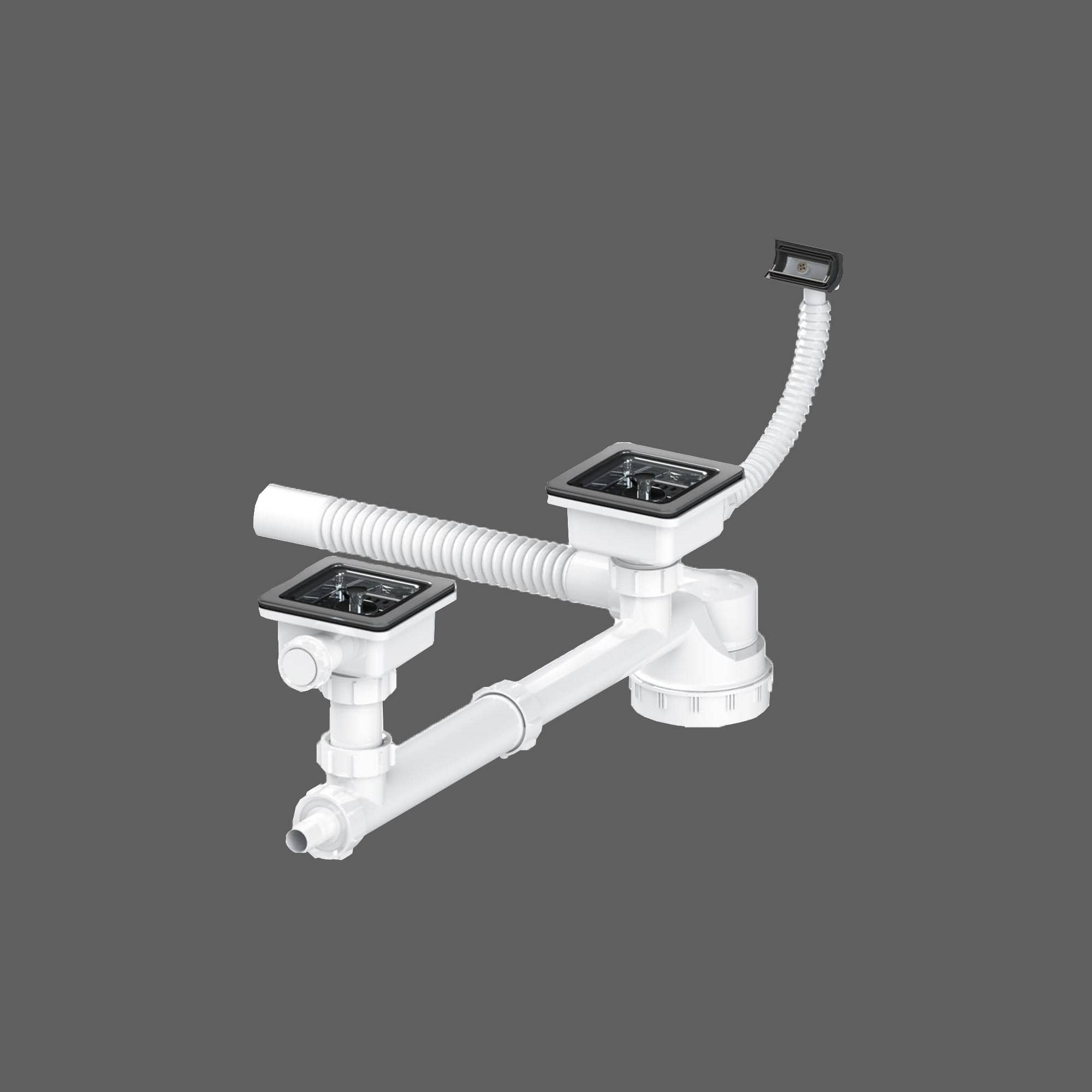 Extra-Flat Square Fancy Double-Bowl Siphon with Overflow