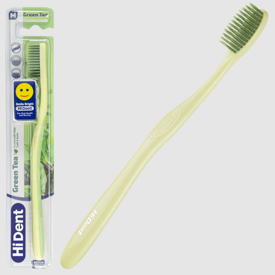 HiDent green tea soft-medium toothbrush with cap