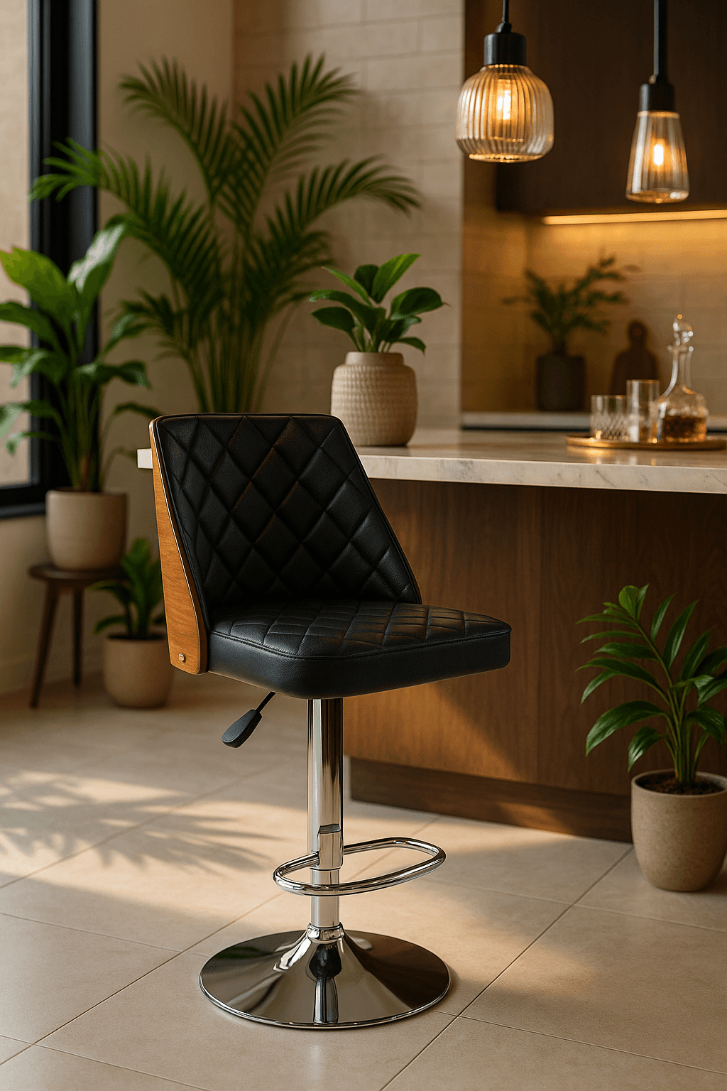 Modern Adjustable Upholstered Wooden Counter Chair with Hydraulic Lift