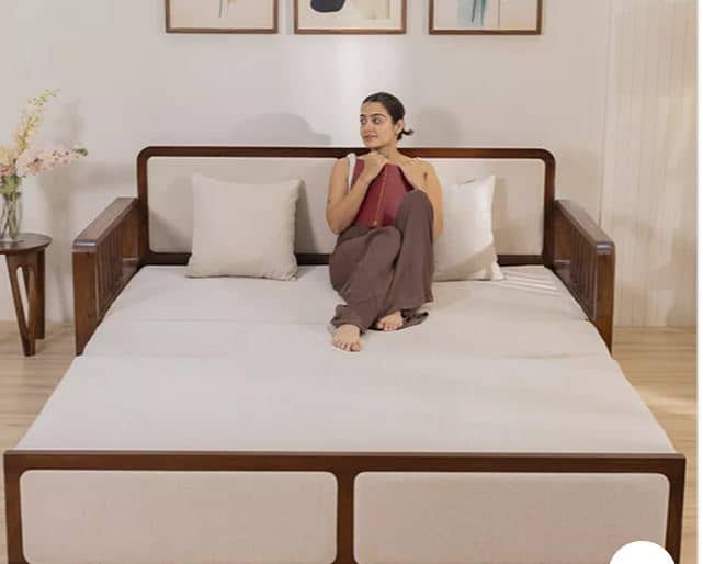 Zed Design Modern Solid Natural Wood Convertible Sofa Bed with Minimalist Design, 220 cm