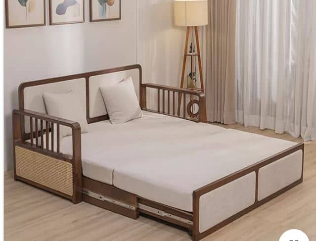 Zed Design Modern Solid Natural Wood Convertible Sofa Bed with Minimalist Design, 220 cm