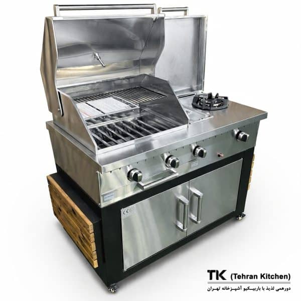 Tehran Kitchen 110 cm Stainless Steel BBQ Grill with Cabinet, Side Burner and Deep Fryer