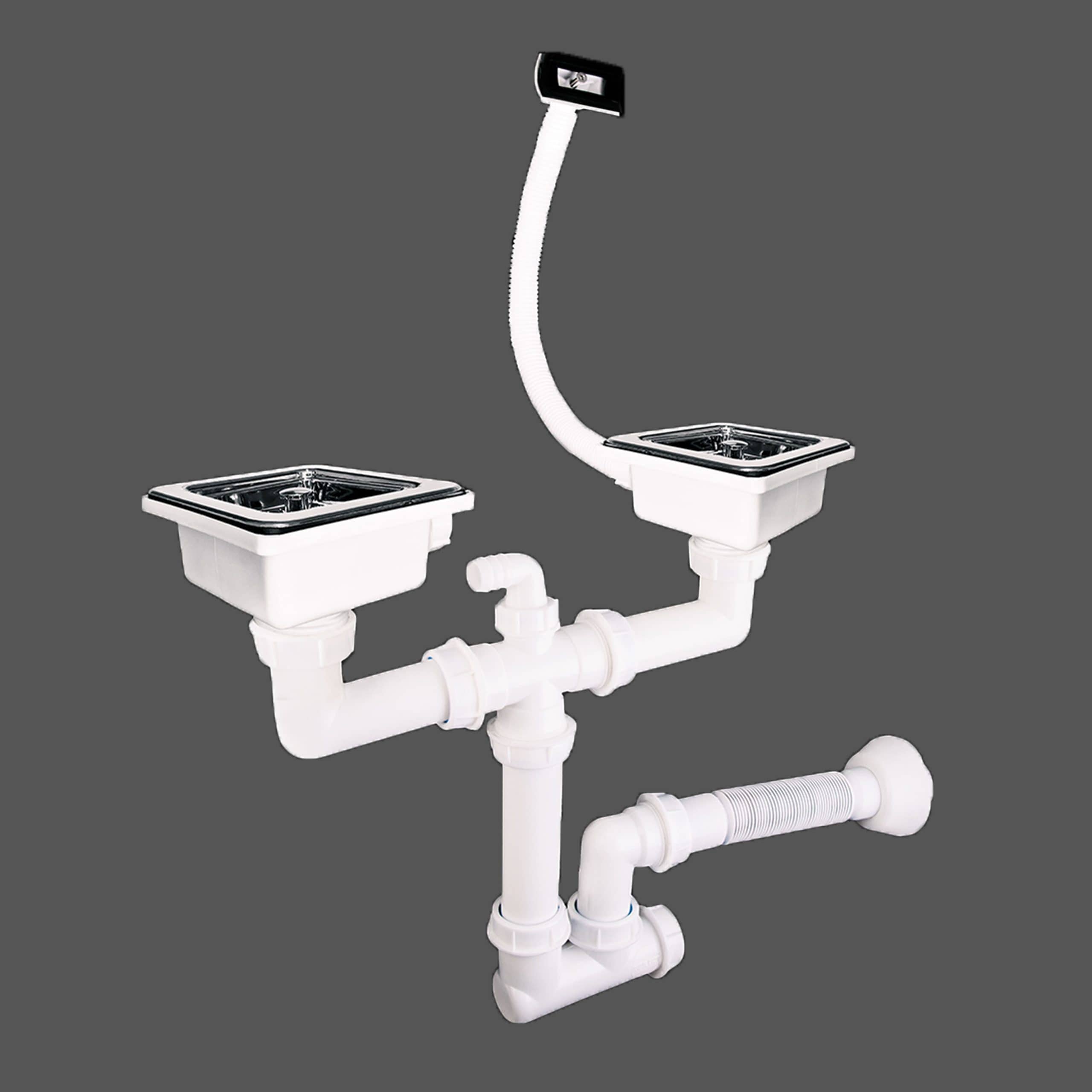 square drain siphon for double bowl sinks with overflow include cleaning port