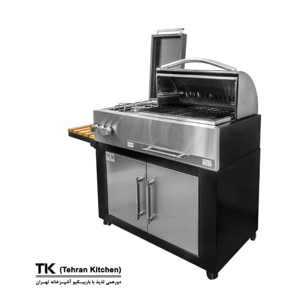 Tehran Kitchen 92 cm Gas & Charcoal BBQ with Side Burner, Cabinet & Stainless-Steel Front