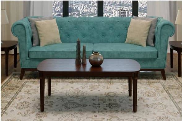 LOMAN ,Neoclassical Oval Coffee Table with Turned Beech Wood Base