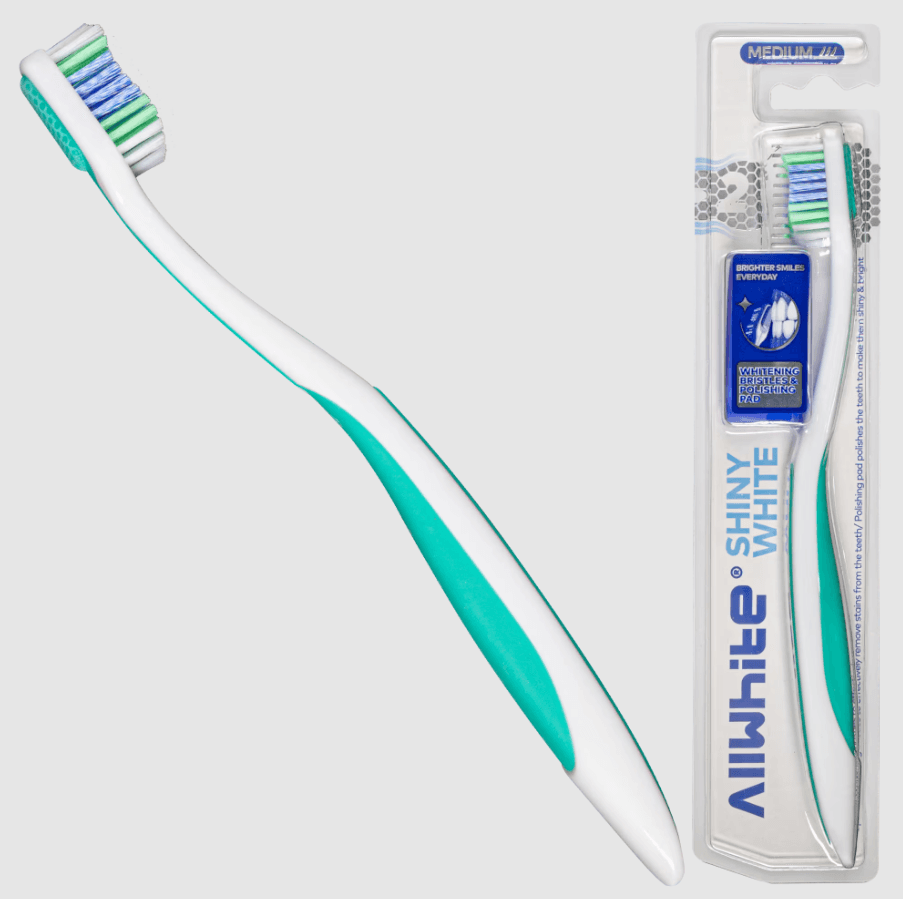 AllWhite shiny white soft-medium toothbrush with cap