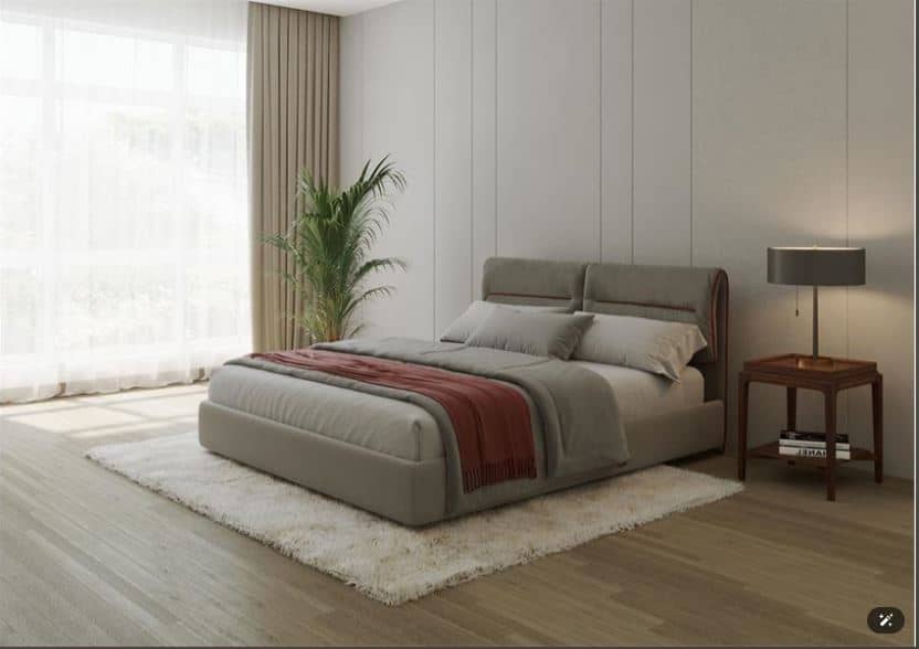 MAANI  Modern Upholstered Gas-Lift Storage Bed with Beech Wood Legs