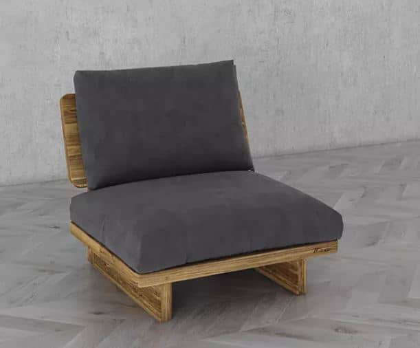 Zed Design Modern Minimalist Walnut Wood Upholstered Lounge Chair