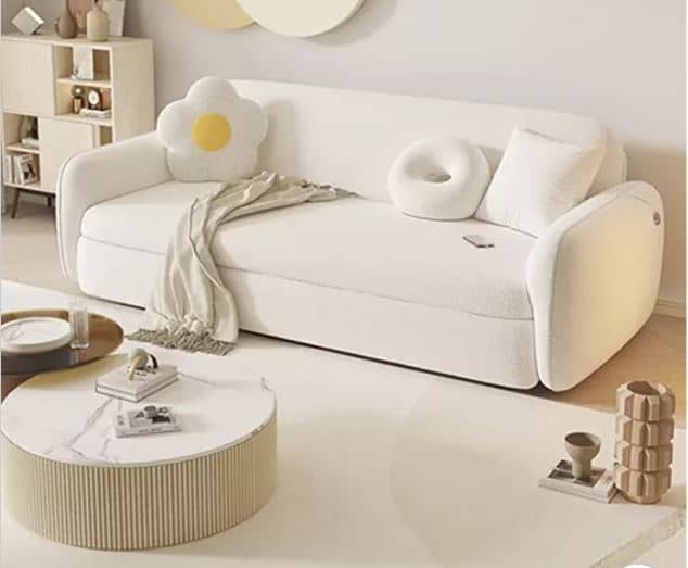 Zed Design Sofia Minimalist Sofa Bed with Solid Natural Pine Wood Frame, High-Density Foam & Turkish Teddy Fabric
