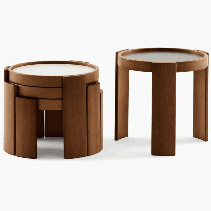 Zed Design Comfort Nesting Tables with Ceramic Tops & Natural Wood Structure