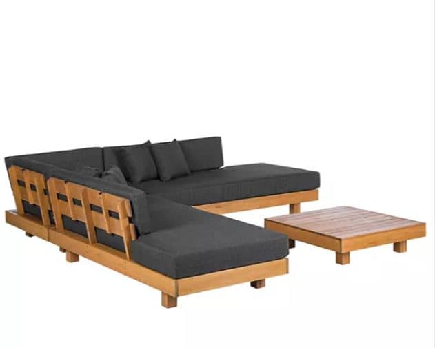 Zed Design Russian Pine Wood L-Shaped Outdoor Sofa Set with High-Density Foam Cushions