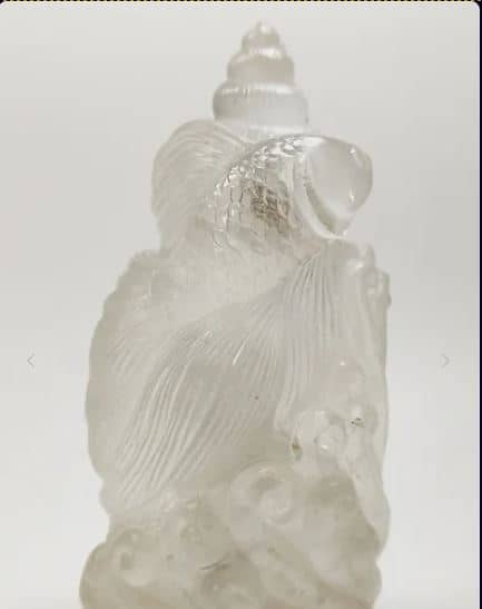 Handcrafted Natural Quartz Fish Design Perfume Bottle with Snail Lid Decorative Gemstone Collectible