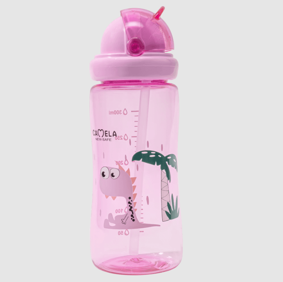 Camela 300-mL PC baby straw cup with a detachable & adjustable strap
