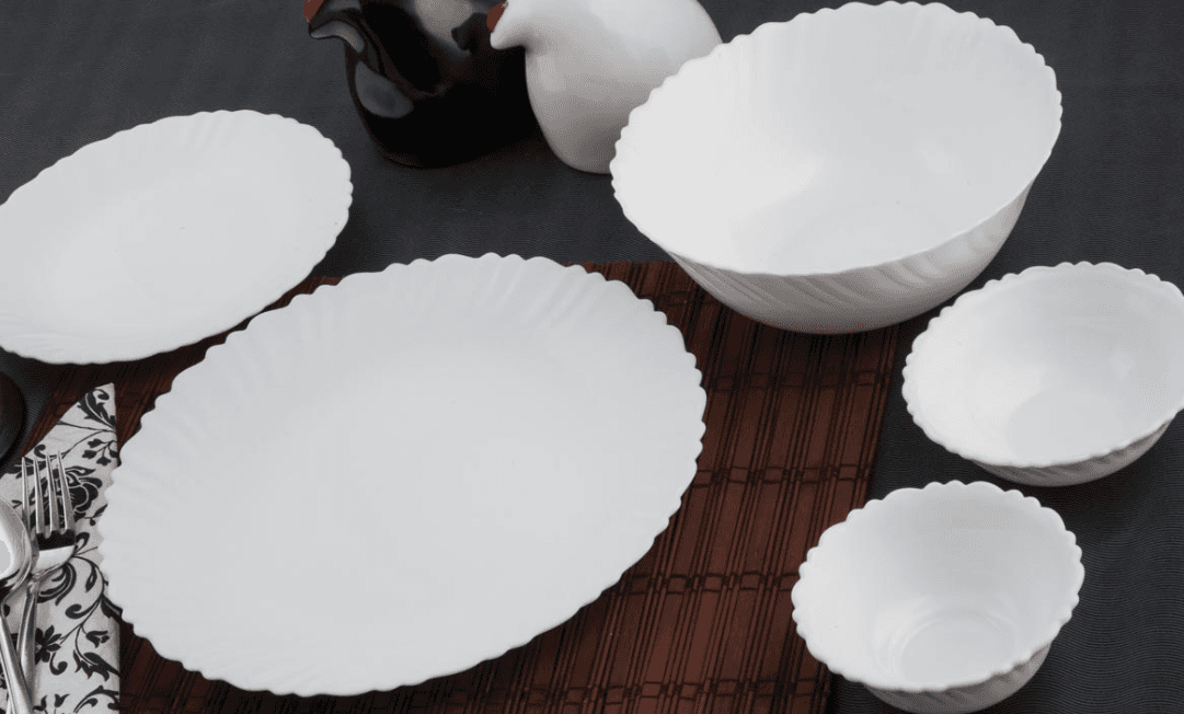 Porcelain Tableware Set  Scalloped Edge, White & Floral Designs (Various Patterns Available)