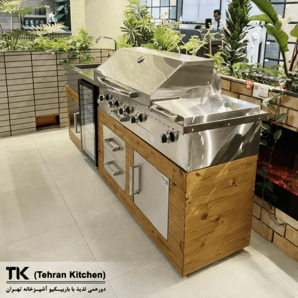 Tehran Kitchen 242 cm Gas & Charcoal BBQ with Stainless Steel & Thermowood