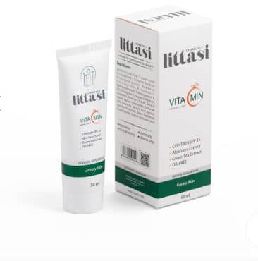 Littasi Professional Oil-Free Hydrating Cream Gel for Oily & Combination Skin with Sodium Hyaluronate, Aloe Vera, Green Tea Extract, Vitamin C & SPF 15  Lightweight Daily Moisturizer, 50 ml