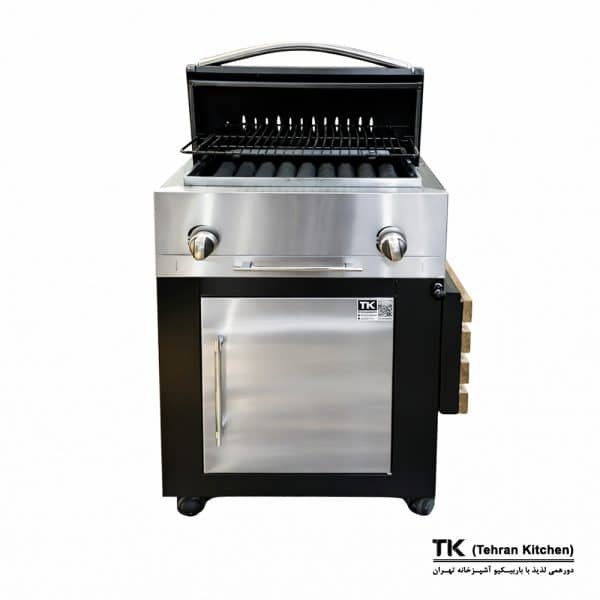 Tehran Kitchen 62 cm Gas & Charcoal BBQ with Cabinet, Stainless-Steel Front & Semi-Circular Lid