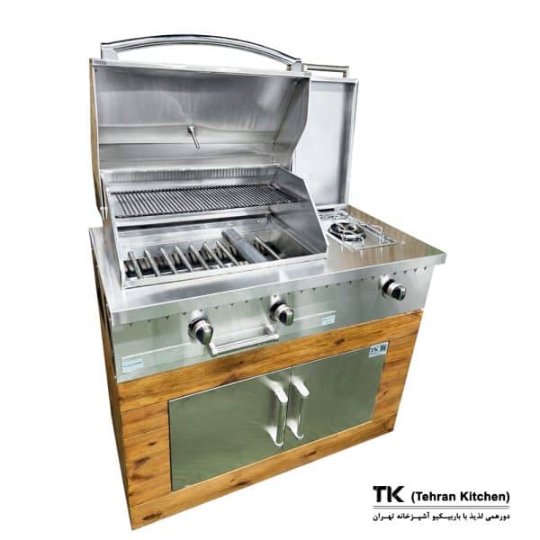 Tehran Kitchen 110 cm Gas & Charcoal BBQ with Stainless Steel, Thermowood & Side Burner