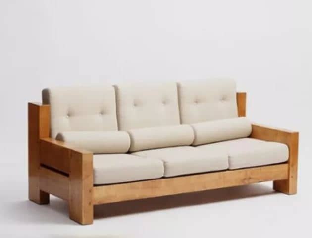 Zed Design Natural Russian Wood Living Room Sofa Set with Customizable Cream Fabric Upholstery