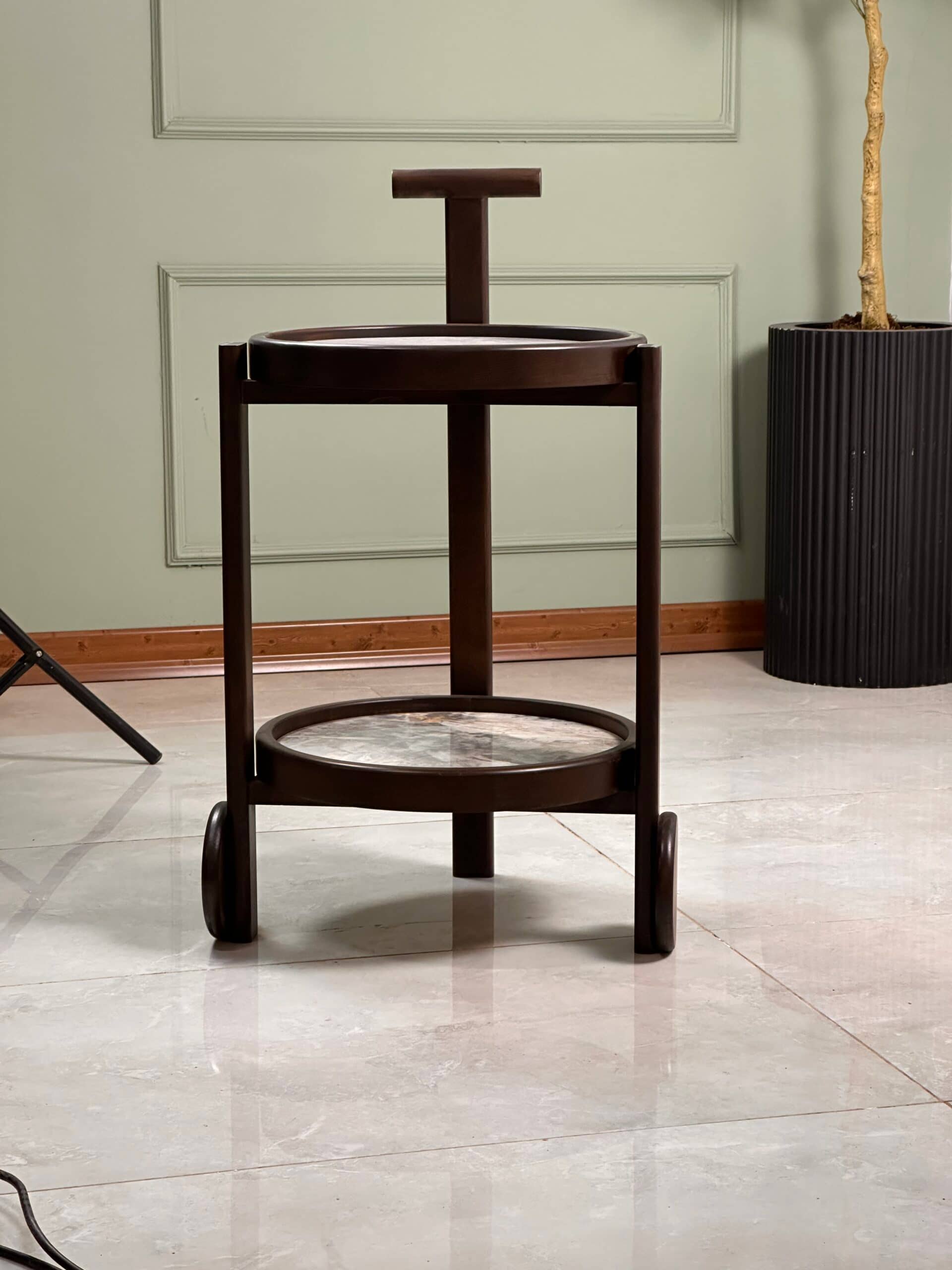 Zed Design Comfort Ceramic Serving Trolley with Natural Beech Wood Frame & Ceramic Slab Top