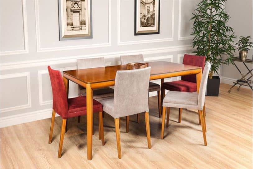 ZULA , Modern Beech Wood Dining Set with Upholstered Chairs