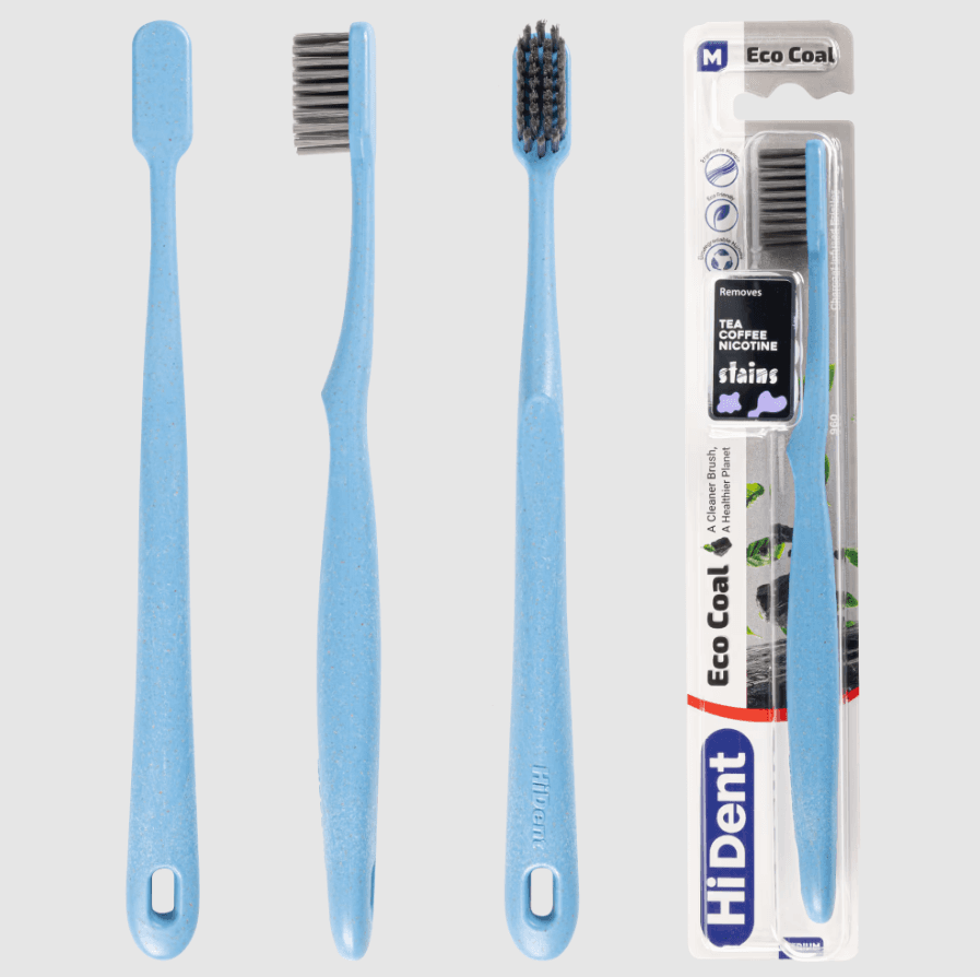 HiDent eco-coal medium toothbrush with cap