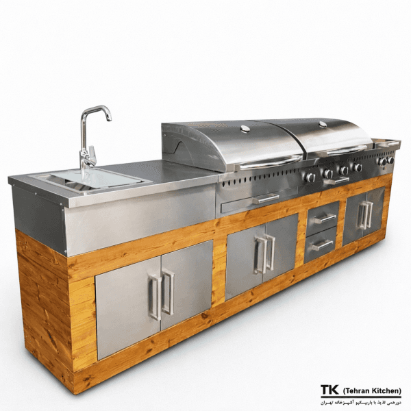 Tehran Kitchen 370 cm Full-Option Gas & Charcoal BBQ Island with Sink, Fryer & Thermowood Cabinet