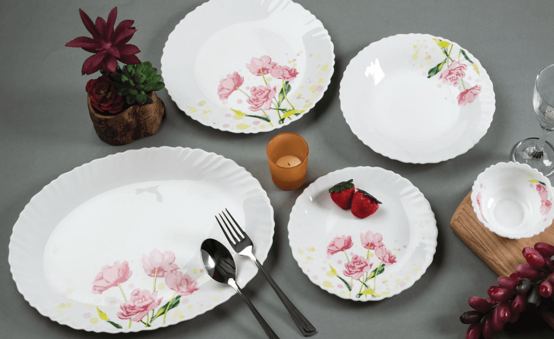 Porcelain Tableware Set  Scalloped Edge, White & Floral Designs (Various Patterns Available)