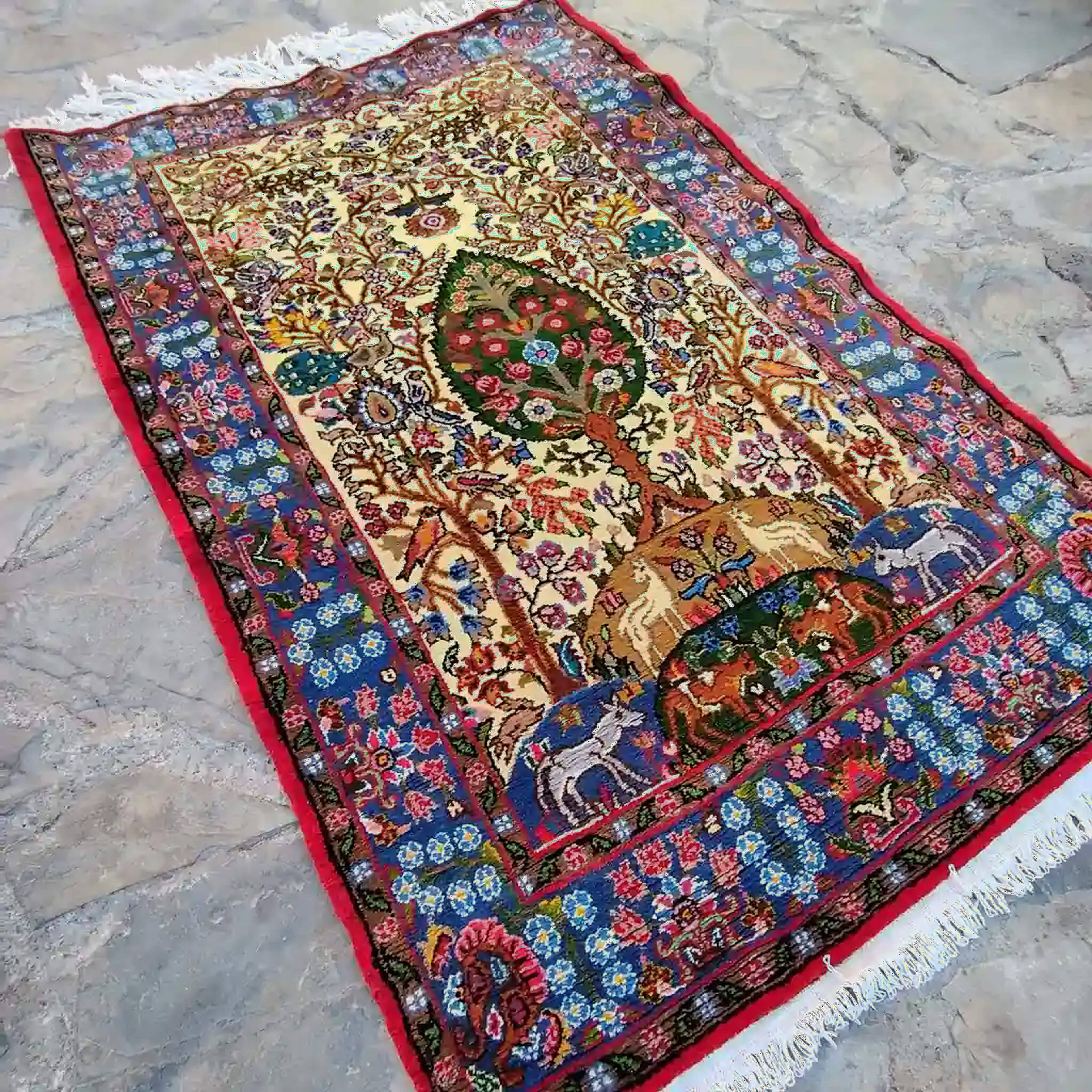 Handmade Persian Gavokhori Carpet - Yellow Background