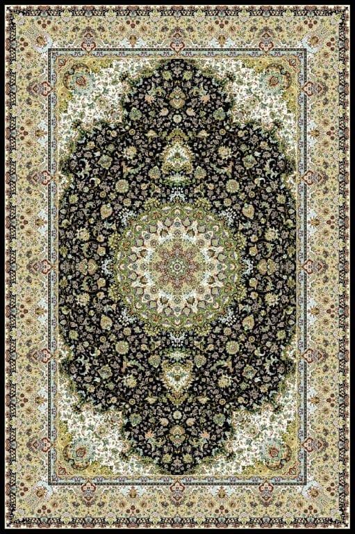 Persian Machine-Woven Carpet Medallion Design (Black & Cream)