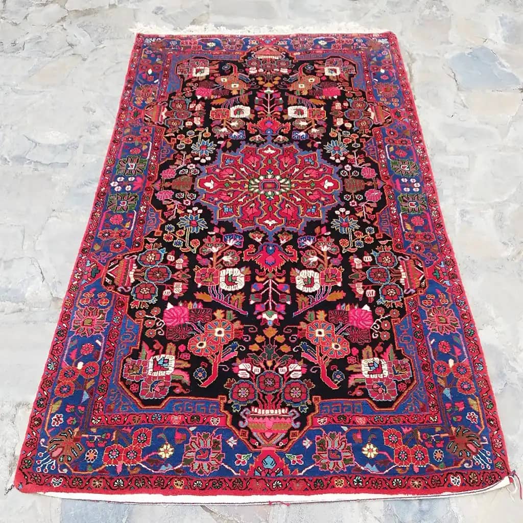 Handmade Persian Floral Carpet - 4 m Navy Blue