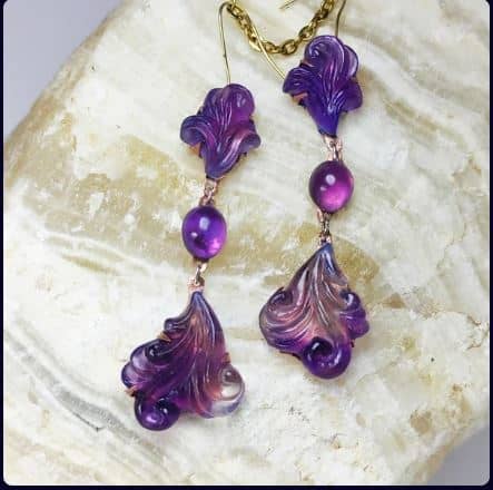 Handcrafted Genuine Amethyst Wave Design Earrings with 18K Gold Frame Luxury Gemstone Jewelry