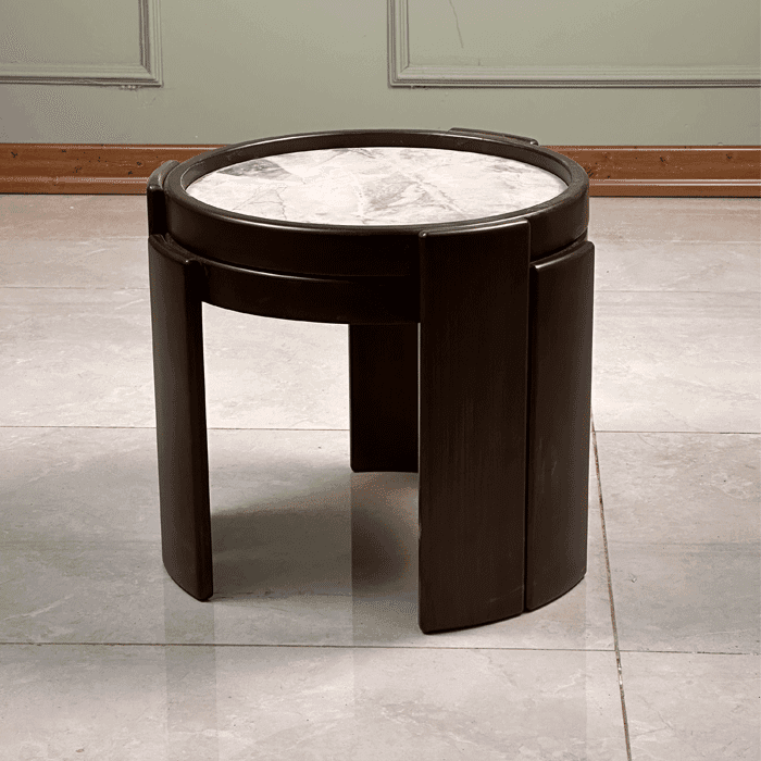 Zed Design Comfort Nesting Tables with Ceramic Tops & Natural Wood Structure