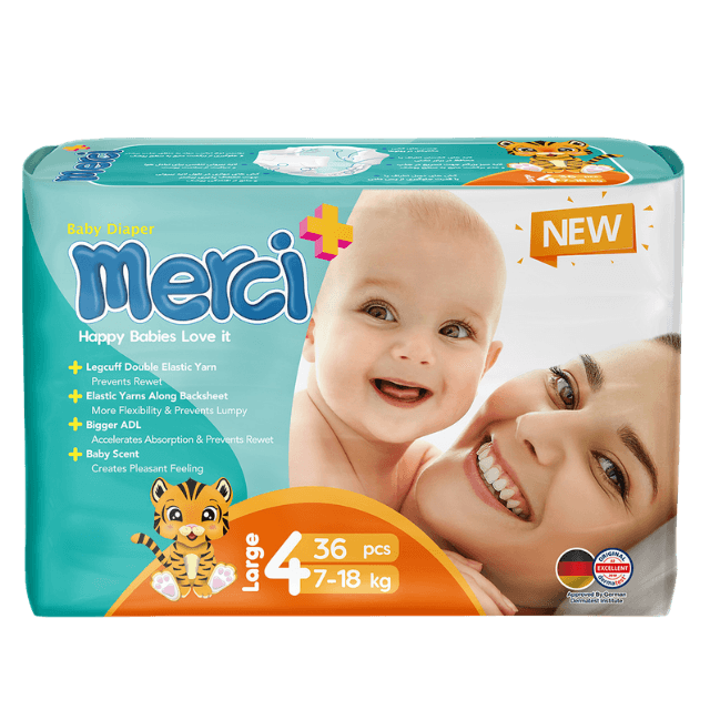 Baby Diaper - Large Size (4) - 36 Pcs - 6 Packs