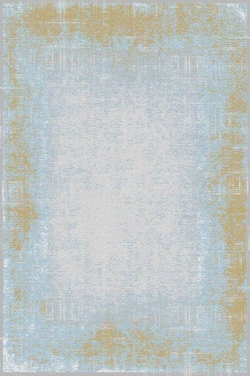 Modern Frame-Texture Machine-Made Carpet 700 Reeds (Blue & Gold)