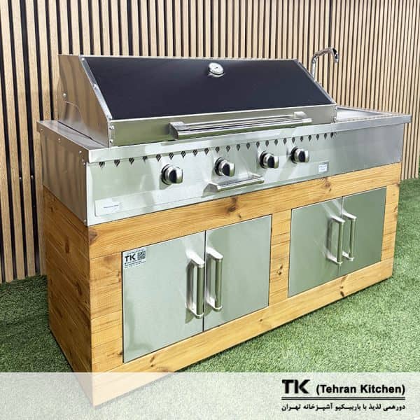 Tehran Kitchen 160 cm Gas & Charcoal BBQ with Stainless Steel, Thermowood & Sink