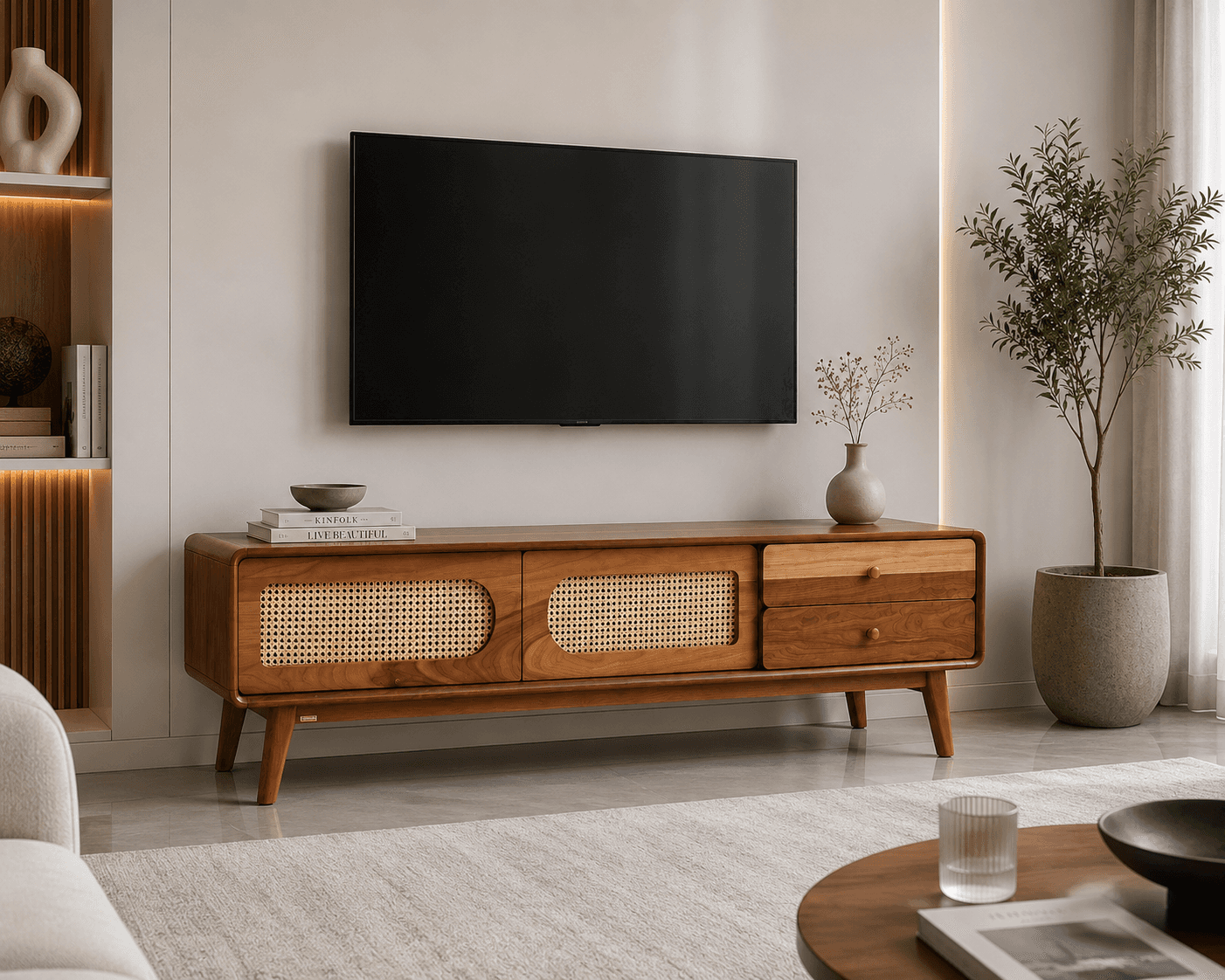 Fared Gallery Luxury American Walnut Veneer Wooden TV Table
