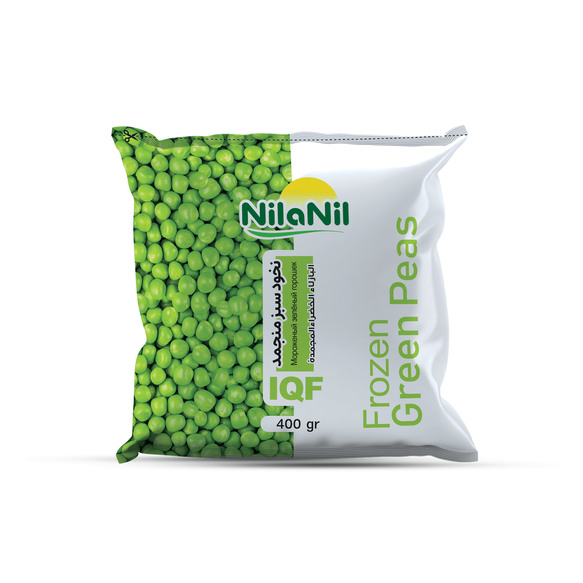 Premium IQF Frozen Green Peas – 400 g & 10 kg Packaging