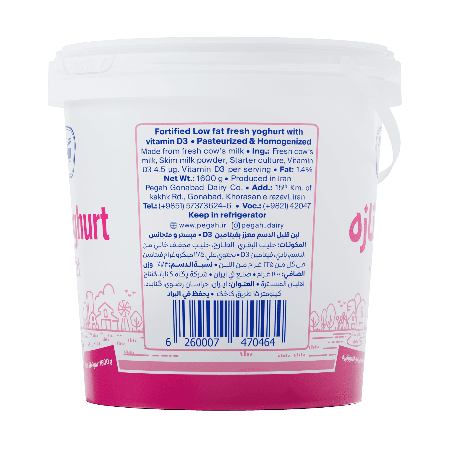 Pegah Low-Fat Vitamin D3-Fortified Yogurt - 1.6 kg or 700 g