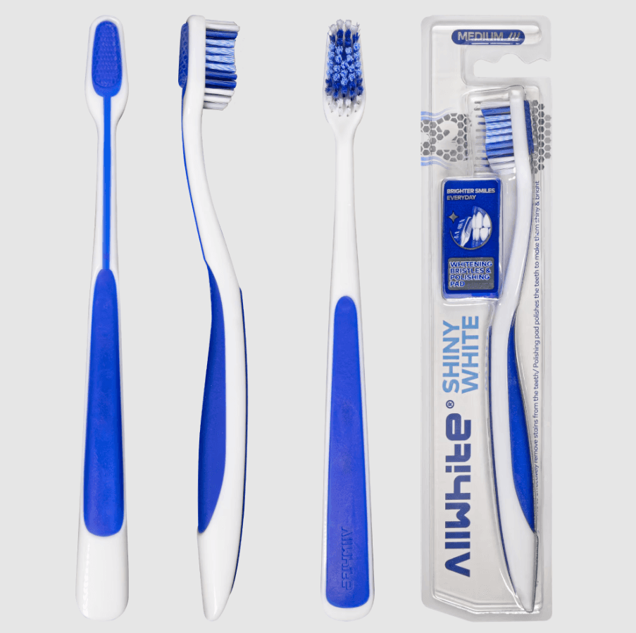 AllWhite shiny white soft-medium toothbrush with cap