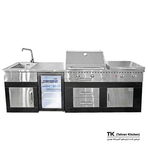 Tehran Kitchen 242 cm Gas & Charcoal BBQ with Stainless Steel Top, Steel Cabinet, Fryer, Burner & Sink