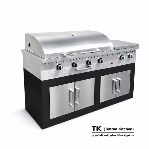 Tehran Kitchen 160 cm Gas & Charcoal BBQ with Cabinet, Side Burner & Fryer - Stainless Steel Front